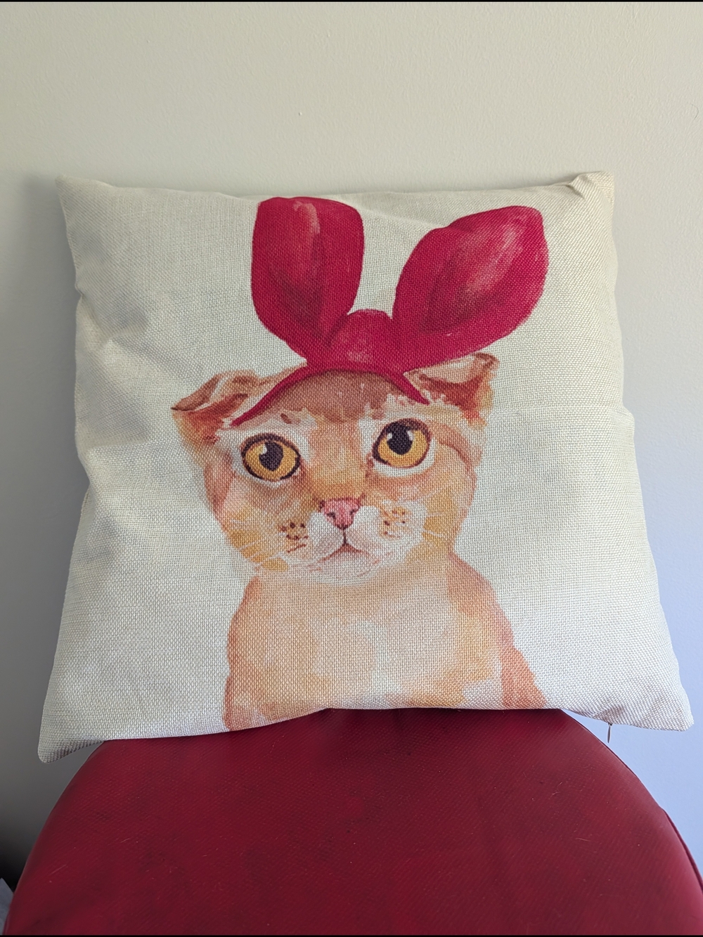 Cat Decorative Throw Pillow Cover with Pink Bow Design